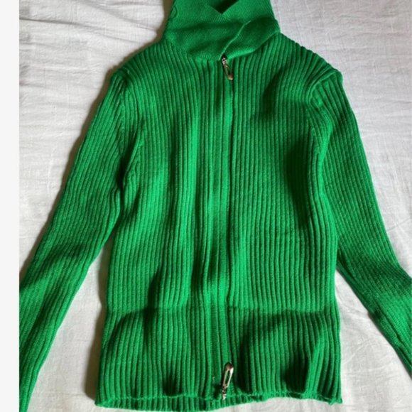 Zip up Front Knit Sweater Cardigan Green - Picture 10 of 10